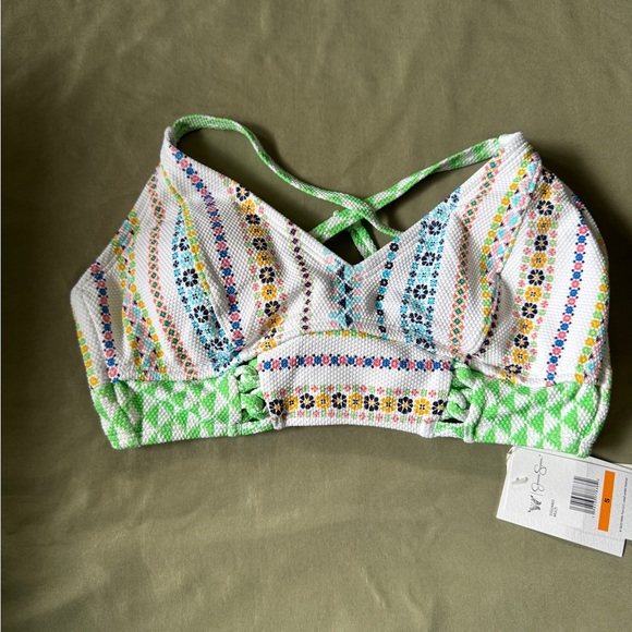 Jessica Simpson Green and White floral bikini top  size S - Picture 1 of 5